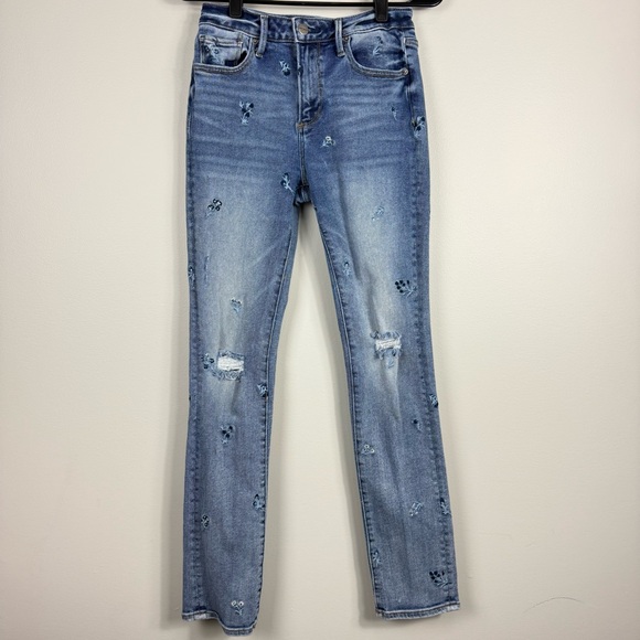 DRIFTWOOD Audrey Jeans 25 Floral Embroidered High Rise Light Blue Skinny Denim - Picture 9 of 9